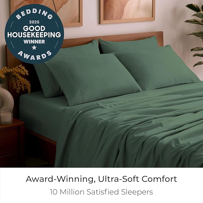 Mellanni Full Sheet Set - 6-Piece Iconic Collection Bedding, (Including 4 Pillowcases), 16-Inch Deep Pocket, Easy Care, Extra Soft, Cooling Sheets, Brushed Microfiber - Emerald Green