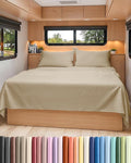RV Short Queen Sheet Set 60 X 75 - 4 Piece RV Short Queen Bed Sheets - Soft, Breathable & Cooling - Designed for Bunks, Trailers & Campers - Fits 8” to 12" Mattress - Luxury Bedding - Heathered Beige