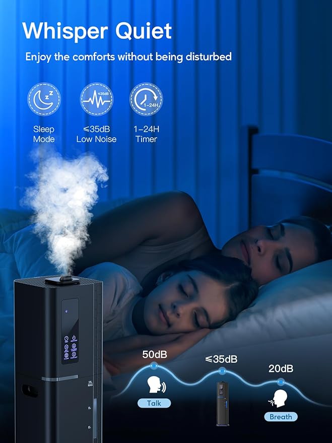 Zeova 10L/2.64Gal Humidifier, Top Fill Quiet Ultrasonic Cool Mist Humidifiers for Bedroom, Covers 550ft², 60H Runtime, 24H Timer, 3 Mist Modes Humidifier Large Room, Home, Office, Plants, Black