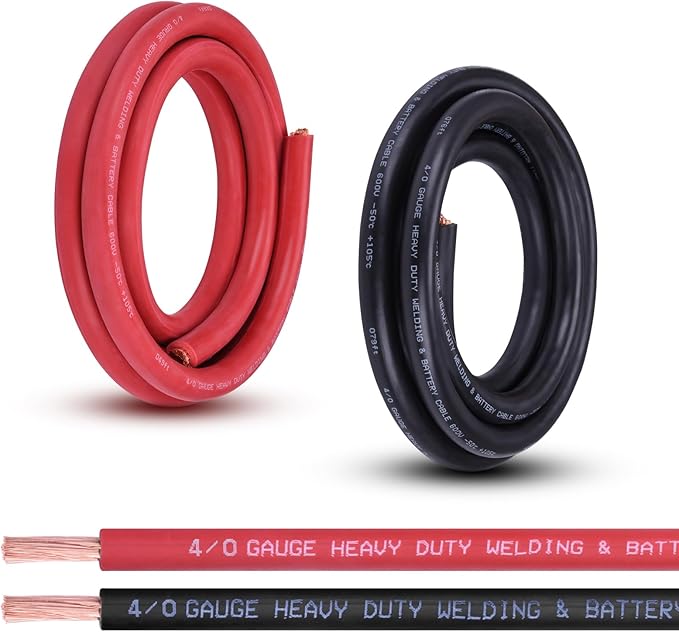 Shirbly 4/0 Gauge Battery Cable, 10FT Red + 10FT Black 4/0 AWG Pure Copper Wire Welding Cable, for Automotive, Battery, Solar and Generator, Standard USA OFC Wire