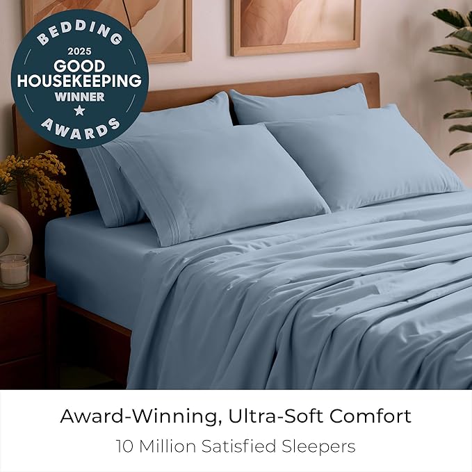 Mellanni Queen Sheet Set - 6-Piece Iconic Collection Bedding, (Including 4 Pillowcases), 16-Inch Deep Pocket, Easy Care, Extra Soft, Cooling Sheets, Brushed Microfiber - Blue Hydrangea