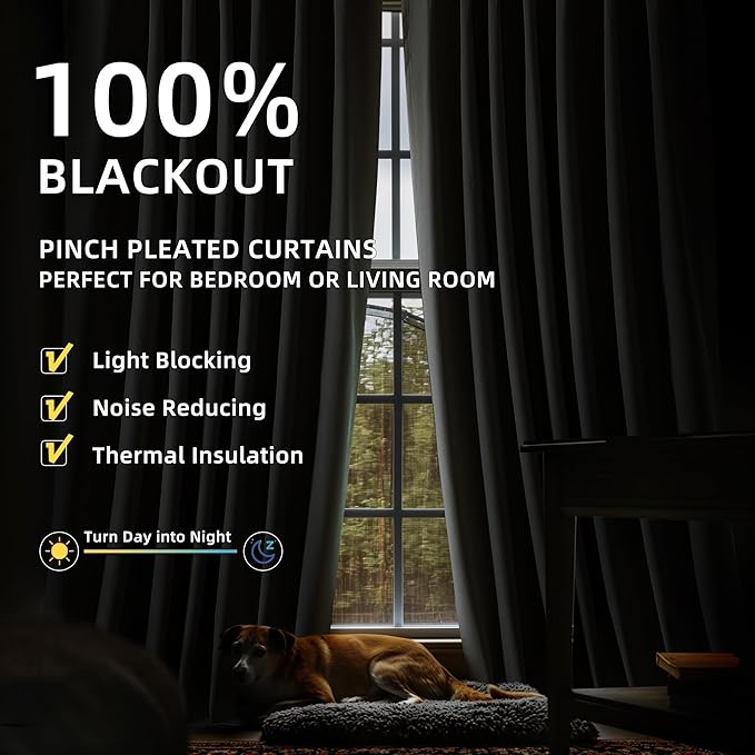 ChrisDowa 100% Blackout Iovry Solid Curtains 96 Inches Long 2 Panels for Bedroom Living Room,Farmhouse Room Darkening Thermal Insulated Soundproof Grommet Top Window Treatment Drapes,52x96