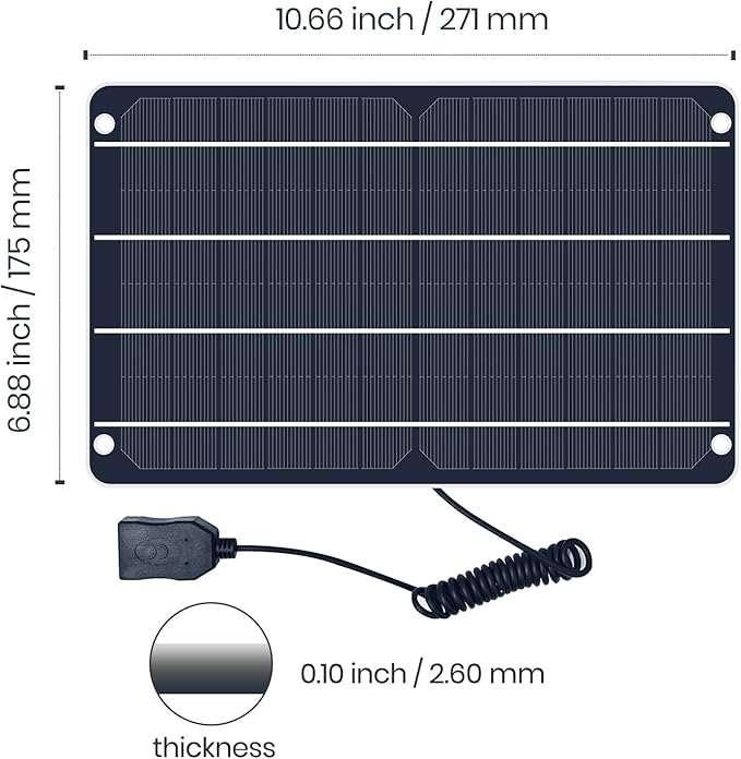 FlexSolar 6W Mini USB Solar Panel, IP67 Waterproof Monocrystalline Module DIY Kit with PET Material for Smart Phone, Small Fans, Monitor, Outdoor Security Camera
