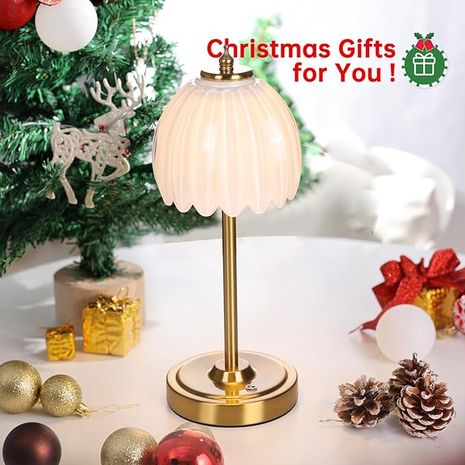 Tulip Table Lamp with 5000mAh Battery & Touch Control, Small Cordless Table Lamp with 3 Colors, Dimmable Rechargeable Battery Operated Table Lamps for Bedroom, Bedside, Desk (White Tulip)