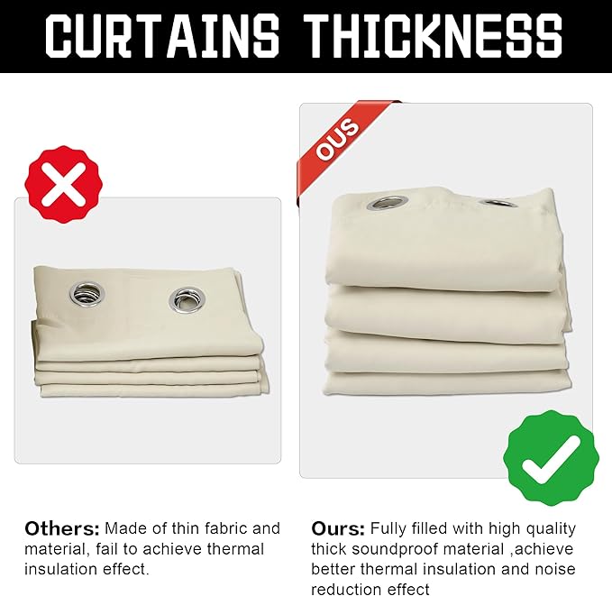 Beige 3-in-1 Layers Noise Reducing Curtains for Bedroom Light Blocking Blackout Curtains Thermal Insulation Privacy Drapes for Living Room (1 Panel, Beige, 50" x 96")