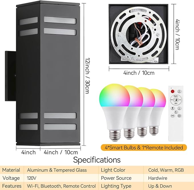 Zinola Outdoor Smart Wall Lights 2 Pack, Aluminum Exterior Lighting Fixtures Dusk to Dawn Color Changing Outdoor Lights with Matte Black Finish for Outside Decor, DIY Lighting Effects