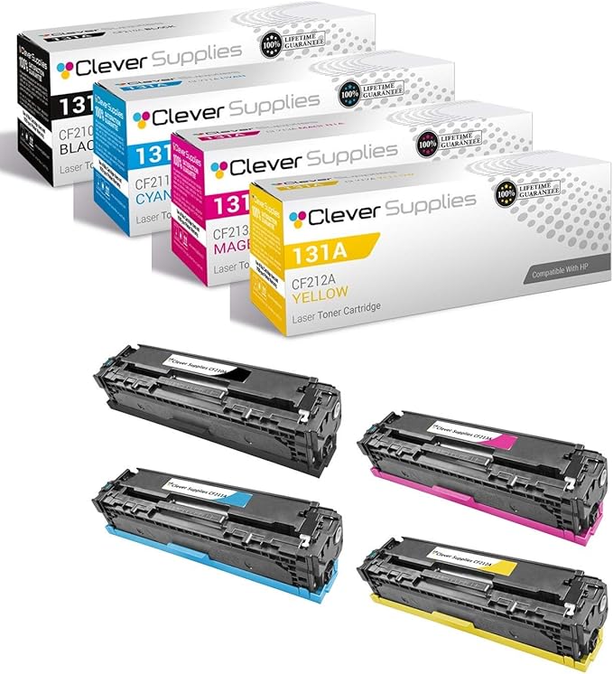 CS Replacement Toner Cartridge Compatible with HP PRO 200 M276NW CF210A Black CF211A Cyan CF212A Yellow CF213A Magenta 131A COLOR M251NW M276NW PRO 200 M251N M251NW M276N M276NW 4 Color Set