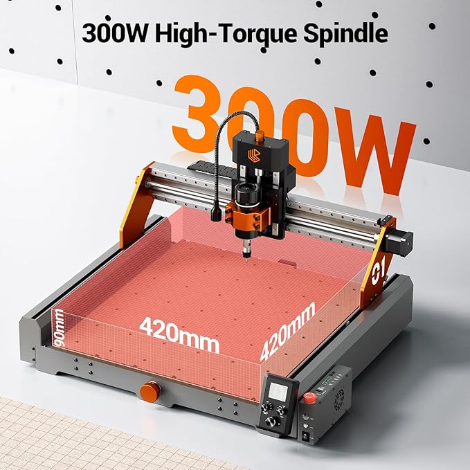 Artsian 01 CNC Router Machine 300W Spindle Power, 0.01mm Precision, 4-Axis Intelligent Controller, 420×420mm Workspace, Aluminum, Brass, Wood, Plastic, PCB Professional Desktop CNC Engraver