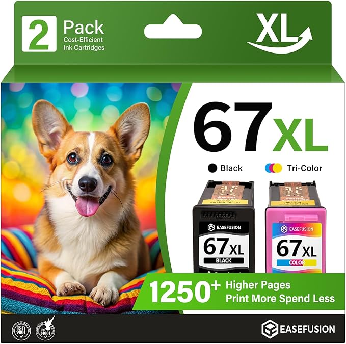 EaseFusion 67XL Ink Cartridges Black/Color Combo Pack Replacement for HP Ink 67 for 67XL HP Printer Ink Compatible with DeskJet 2855e 2755e 2700 4255e 4155e 4100 Envy 6000 6055e 6455e Printer
