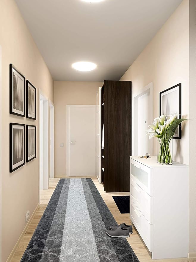Custom Length Hallway Runner Rug,Slip Resistant,Flower Grey, 26 Inch X 14 feet, Sold and Priced Per Foot