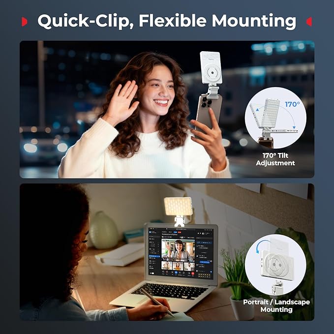 SmallRig M3 Magnetic Selfie Phone Light with Clip, 120 LEDs 2000mAh Rechargeable, 2700K-6500K, Portable Content Creators Fill Light for Video Recording, for iPhone/Laptop/Camera/Webcam (White) - 5640