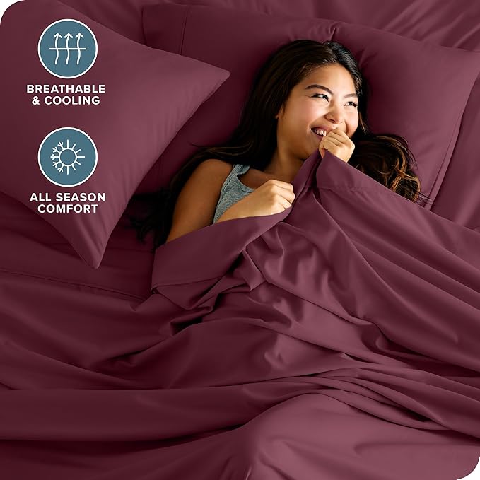 Bare Home Hotel Luxury Twin XL Sheet Set, Extra Soft - 4 Piece Set - Deep Pockets - Easy Fit - Cooling & Breathable - Wrinkle, Fade, Stain Resistant - Includes 2 Pillowcases (Twin XL, Burgundy)