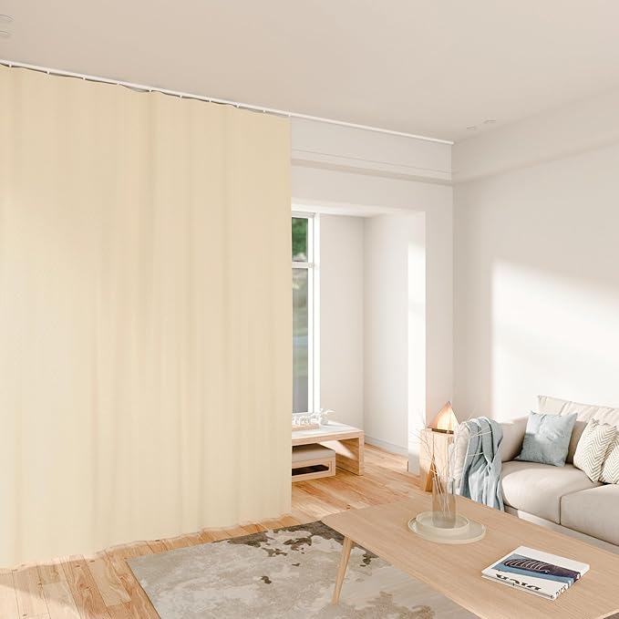 Room Divider Curtains Total Blackout Privacy Curtain Panel Room Thermal Insulated Noise Reduction Curtains for Bedroom Window Living Room Ceiling Track Curtain W 10 ft × H 7 ft Beige