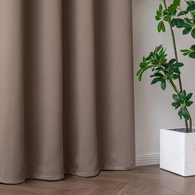 Blackout Curtains 90 Inches Long 2 Panels Set, Khaki Curtains Thermal Insulated Room Darkening Drapes for Bedroom, Rod Pocket Light Blocking Drapes Living Room Windows(52W × 90L, Khaki)