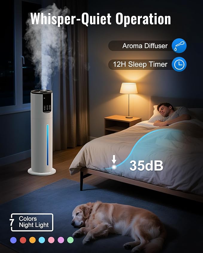 Lacidoll 8L Humidifiers for bedroom, Humidifiers large room up to 500 sq ft, Easy to Clean Humidifier with Fully Washable Parts, Ultrasonic Cool Mist Humidifier for Home Plants Baby Nursery Office