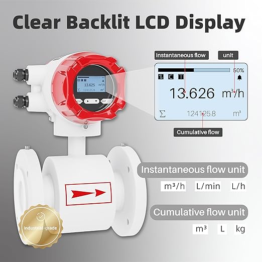 Electromagnetic Flow Meter,High-Precision Industrial Flowmeter Digital Display IP65 Protection 4-20mA Output Pipe Sensor for Wastewater, Sewage, and Seawater（DN80)