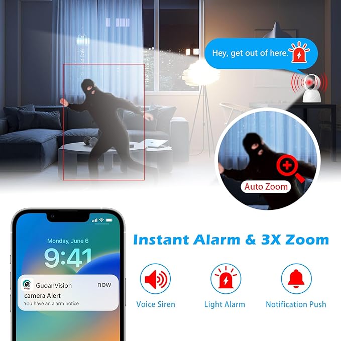 GUOANVISION 3MP Indoor Pan/Tilt Security Camera, 5G WiFi 360° Rotating Home Cameras for Baby Monitor/Pet Camera, Auto-Focus&Zoom,Motion Detection,2-Way Audio,Siren,Color Night Vision,Cloud&SD Card
