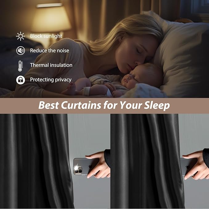 Room Divider Curtains with Ceiling Curtain Track Set Window Curtain for Bedroom,Living Room Total Blackout Thermal Insulated Privacy Ceiling Track Curtain W 6 × H 6 FT Black drape&Black track