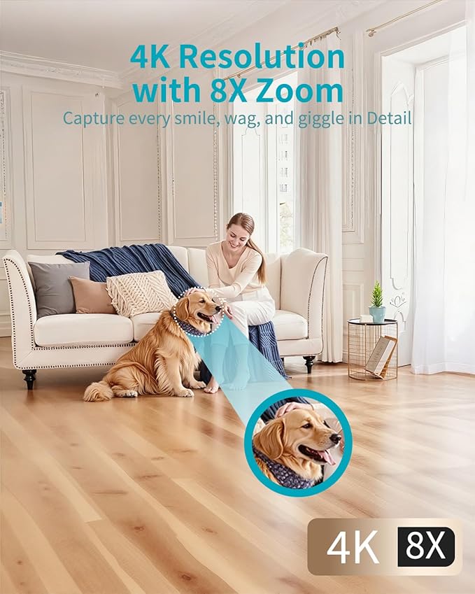 VIMTAG 4K UHD Cameras for Home Security - Indoor Pet Camera, 360° Pan/Tilt Dog Camera with Phone App for Nanny/Baby/Room, Night Vision, Free AI Detection & Motion Tracking, 5G/2.4GHz WiFi, 2-Way Audio