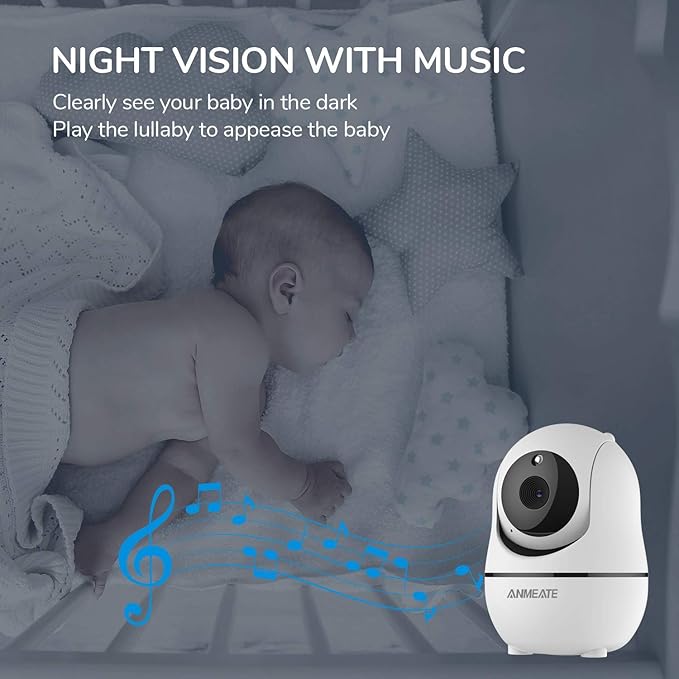 ANMEATE Baby Monitor with Remote Pan-Tilt-Zoom Camera,Large Display Video Baby Monitor with Camera and Audio |Infrared Night Vision |Two Way Talk | Room Temperature| Lullabies and 960ft Range（Black）