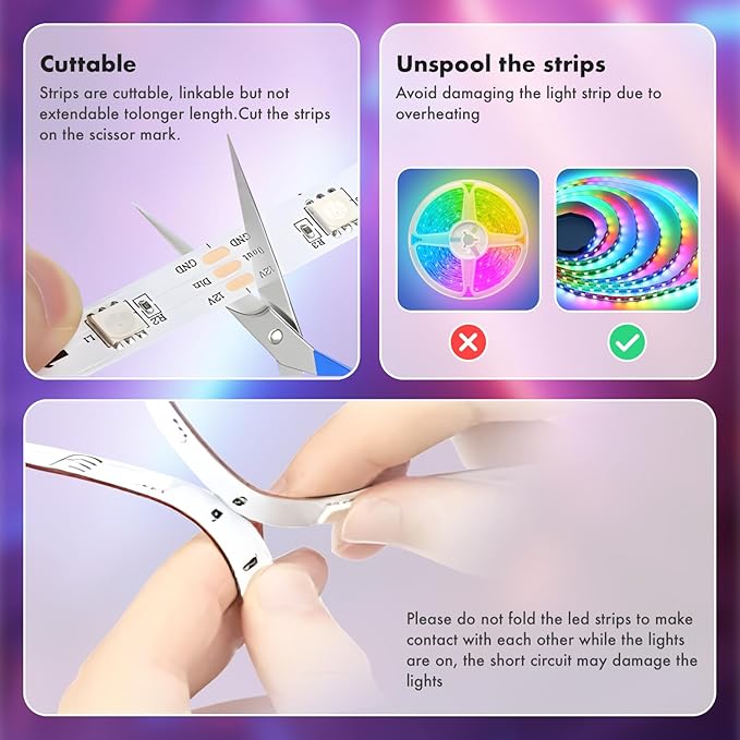 ATHONO 100 ft(2 Rolls of 50ft) IC+RGB,Led Lights for Bedroom,Music Sync Color Changing,Led Strip Lights,with Remote App Control, Led Lights for Room Home Kitchen Decor Party
