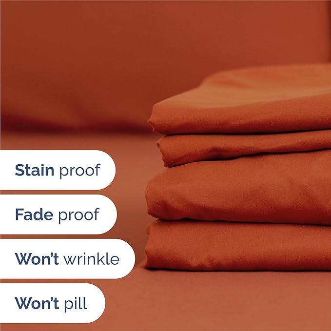 King 6 Piece Sheet Set - Cooling, Comfy & Breathable - Hotel Luxury Bedding, Includes Fitted Sheet for Women, Men, Kids & Teens - 1 Flat, 1 Fitted Sheet, 4 Pillowcases with Deep Pockets - Terracotta