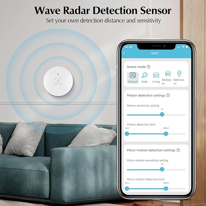 eMylo Human Presence Sensor, WiFi Wave Radar Real-time Human Motion Detection Sensor, Compatible with TUYA/Smart Life(2.4 GHz Wi-Fi Required)