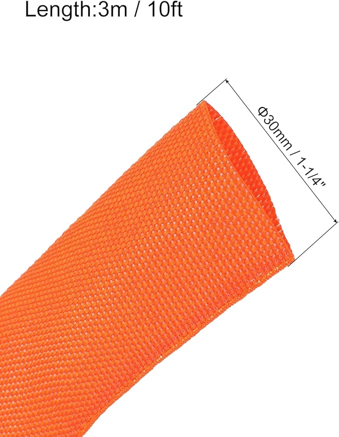 MECCANIXITY Braided Cable Sleeves Heat Shrinkable Fabric Sleeving, 1 1/4" 10ft Orange 2:1 Ratio Heat Shrinkable Cord Protector for Harness Cable, Network Cable Protection, Cable Management