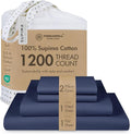 Threadmill American Supima King Size Cotton Sheets, 1200 Thread Count, 4 Piece Luxury Bed Sheets for King Mattress, 5 Star Hotel Quality Sheets with Elasticized Extra Deep Pocket, Folkstone Blue