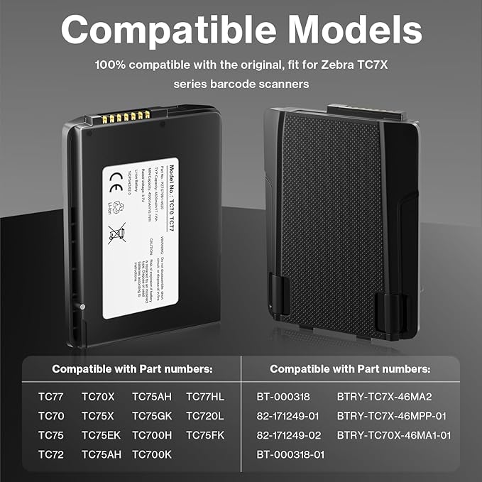 Replacement Battery for Zebra for Symbol TC77 TC70 TC75 TC72 TC70X TC75EK TC75AH TC75GK TC700H TC700K TC77HL TC75x TC720L TC75FK Handheld Barcode Scanner BTRY-TC7X-46MPP-01 / BT-000318