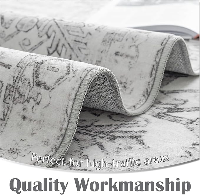 jinchan Lima Kitchen Runner Rug 3x8-2pcs, Bohemian Hallway Washable Rug Floral Non Slip with Rubber Backing Vintage Carpet Runner for Bedroom Bathroom Laundry Room Living Room Decor Grey