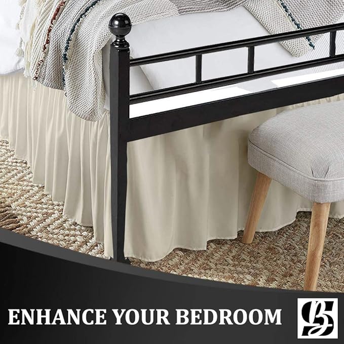 SKY BEDDINGS - Twin Size Ruffled Bed Skirt with Split Corners - 12 Inch Drop Dust Ruffle Bed Skirt with Platform Three Sided Coverage - 100% Microfiber, Ivory