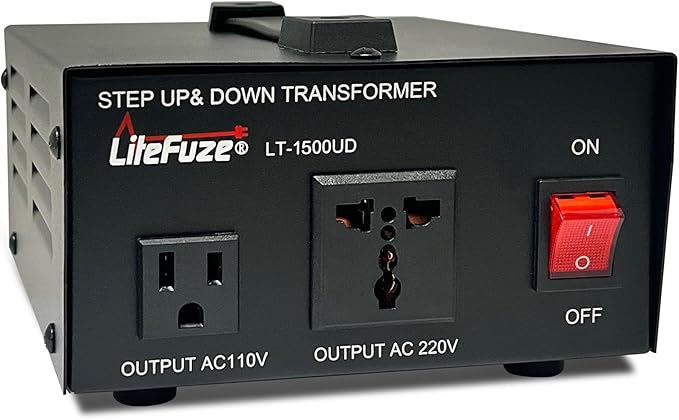 LiteFuze 1500 Watt Voltage Converter Transformer Step Up/Down - 110v to 220v / 220v to 110v Power Converter - Fully USA Grounded Cord - Universal Outlet Socket, 2x US Outlets - CE Certified