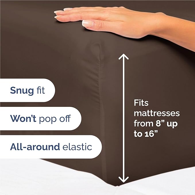 Full 6 Piece Sheet Set - Cooling, Comfy & Breathable - Hotel Luxury Bedding, Includes Fitted Sheet for Women, Men, Kids and Teens - 1 Flat, 1 Fitted Sheet, 4 Pillowcases with Deep Pockets - Brown