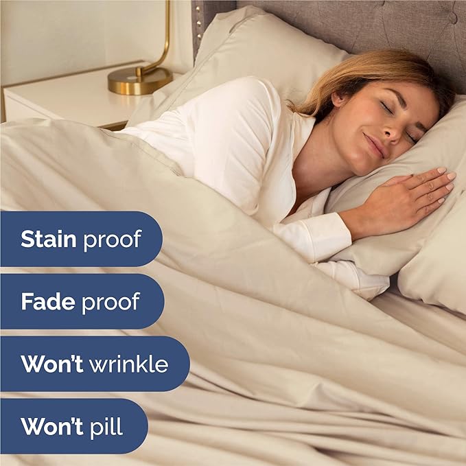 Full 6 Piece Sheet Set - Cooling, Comfy & Breathable - Hotel Luxury Bedding, Includes Fitted Sheet for Women, Men, Kids and Teens - 1 Flat, 1 Fitted Sheet, 4 Pillowcases with Deep Pockets - Wheat
