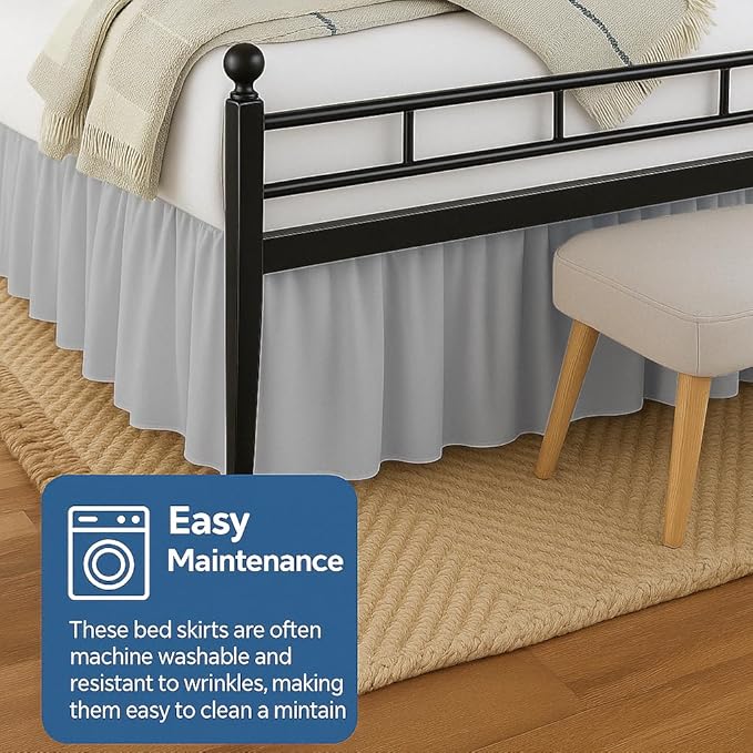 Ruffled Bed Skirt Split Corners with Platform, Tailored Fit Hotel Quality Wrinkle Free Ultra-Soft Microfiber Dust Ruffle, Upto 16 Inch Drop, Full XL, Light Grey