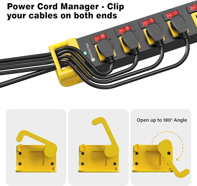 Power Strip with Individual Switches - 8 Outlet Heavy Duty Power Strip with Cord Manager,1200J Surge Protector Home Office Garage Industrial