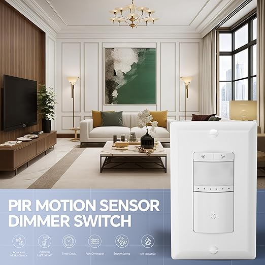 ECOELER Motion Sensor Dimmer Switch, Dimmer Electrical Light Switches with Occupancy Sensor, Single Pole for CFL/LED/Incandescent Bulb, Neutral Wire Required, Wall Plate Included, White, 2Pack
