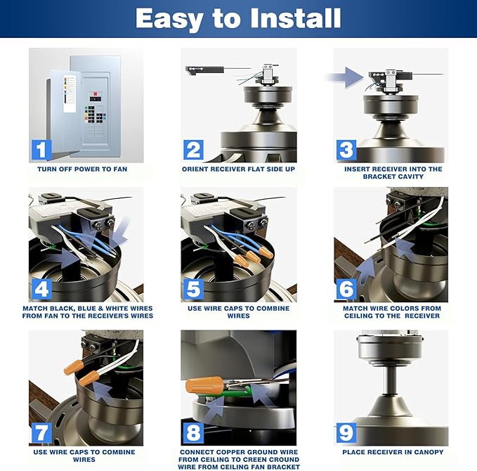 Universal Ceiling Fan Remote Control Kit,Hampton Bay Fan Remote Kit Replacement for Hunter,Harbor Breeze, Home Decorators,3-Speed, Light Dimming,Time Delay, KUJCE10320/TR222A,2AAZPHD3/HD3,98130,TX028C