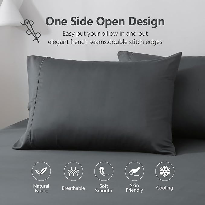 100% Viscose from Bamboo Sheets Set,Viscose from Bamboo Cooling Bed Sheet King Size 4 Pieces Deep Pocket Sheet,Silky Soft,Breathable(Shadow Grey,King)