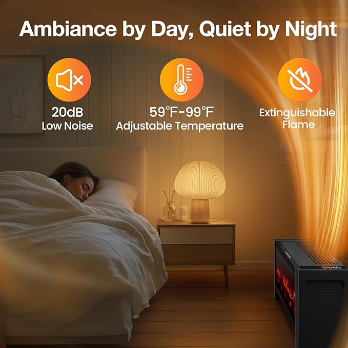 Air Choice 33” Baseboard Heater, 1500W Fireplace Heater with Top Air Outlet, Remote, Adjustable Thermostat, 12H Timer, Overheat&Tip-Over Protection, No Fan Design, Space Heater for Large Room Office