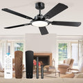TCL Ceiling Fans with Lights, 52 Inch Ceiling Fan with Light and Remote Control, Reversible DC Motor, Noiseless, Dimmable 36W LED, Modern Ceiling Fan for Bedroom Living Room (Black)
