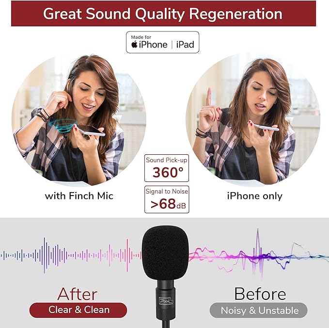 PIXEL Microphone for iPhone iPad(Apple MFi-Certified) from Mic for iPhone Live Streaming Vlogging | External Microphone for iPhone Video Recording, Compatible with Apple Lightning Devices (5ft)
