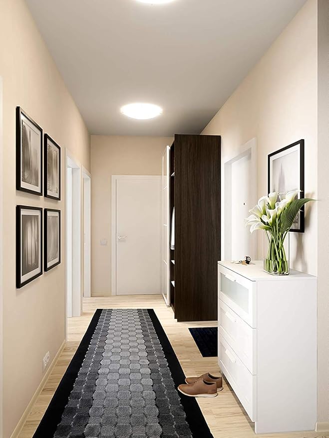 10 ft Long Non-Slip Washable Carpet Runner Rug with Rubber Backing, Custom Floor Mat for Kitchen Hallway Stairs Bedroom Bathroom Entryway, Checkered Black - Grey, Your Choice of Length, (26" X 10')