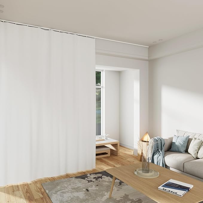 Room Divider Curtains Total Blackout Privacy Curtain Panel Room Thermal Insulated Noise Reduction Curtains for Bedroom Window Living Room Ceiling Track Curtain W 15 ft × H 7 ft White