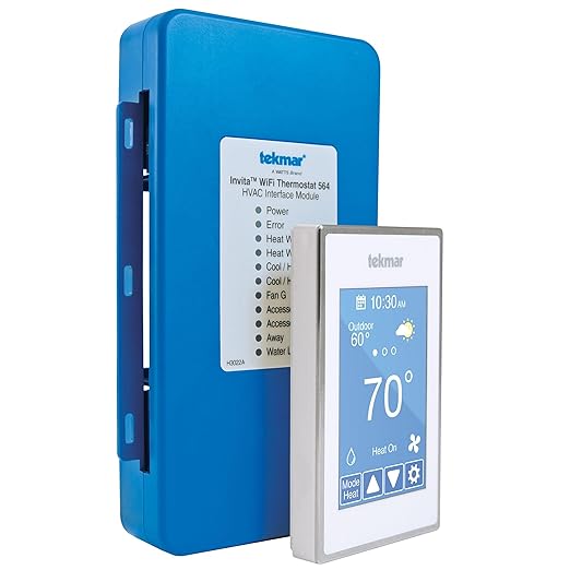tekmar Invita Wi-Fi Thermostat | 2-Wire, Energy Star Approved, Up to 2-Stage Heat, 2-Stage Cool, Fan & 2 Accessories or Up to 4-Stage Heat, 2-Stage Cool, Fan, Reversing Valve and 1 Accessory | ERV/HRV