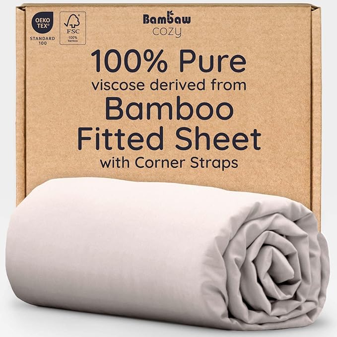 Bambaw 100% Viscose Derived from Bamboo Fitted Sheet Twin Size, Cooling Fitted Sheet Twin Size, 15’’ Deep Pocket, Breathable & Soft Sheets (Sand)