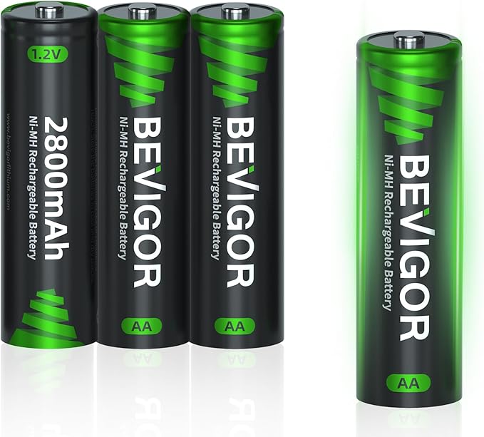 BEVIGOR AA Rechargeable Batteries 2800 mAh High Capacity 1500 Cycle, 1.2V NiMH Low Self Discharge AA Battery, 4 Count