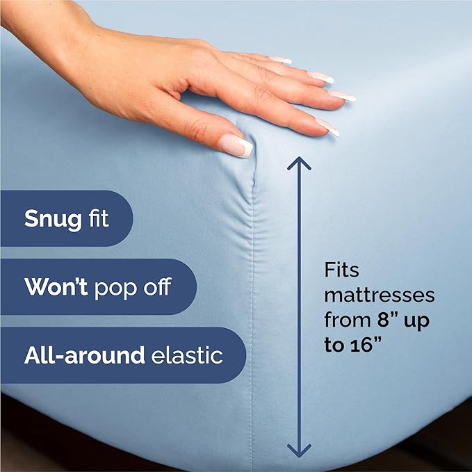 King 6 Piece Sheet Set - Cooling, Comfy & Breathable - Hotel Luxury Bedding, Includes Fitted Sheet for Women, Men, Kids & Teens - 1 Flat, 1 Fitted Sheet, 4 Pillowcases with Deep Pockets - Baby Blue