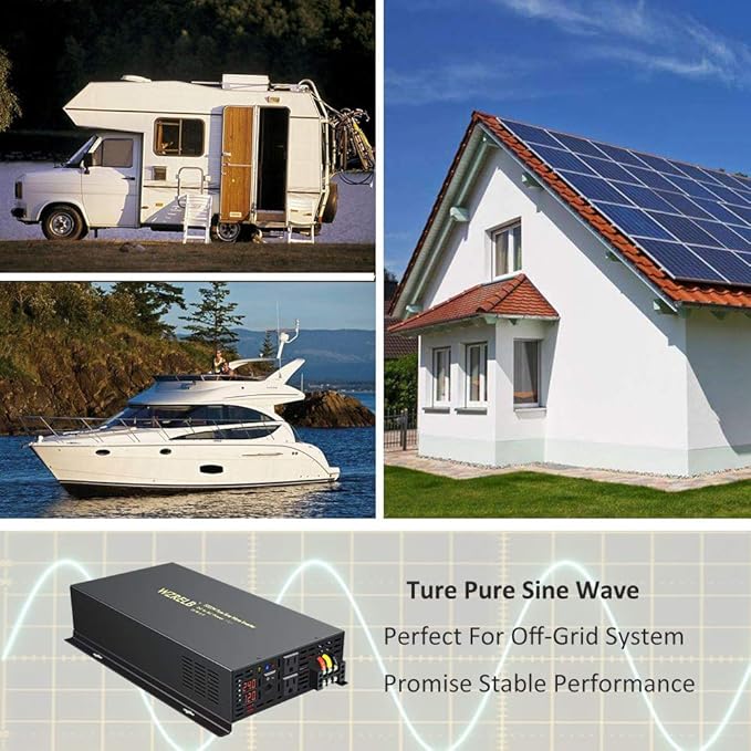 WZRELB 5000W 24VDC 120VAC Pure Sine Wave Power Inverter, 2 AC Outlets, Wired Remote Control, RV (RBP-500024WR)